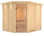 Karibu Sauna Malin mit Eckeinstieg 68 mm - Ohne Ofen-Inkl. Dachkranz-Klarglas