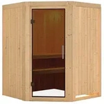 Karibu Sauna Larin mit Eckeinstieg 68 mm-Ohne Ofen-ohne Dachkranz-Ganzglast&uuml;r...
