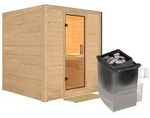 Karibu Sauna Mojave - Massivholzsauna mit Fronteinstieg 40 mm - 9 kW Ofen...