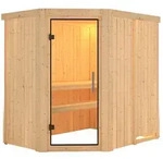 Karibu Sauna Carin mit Eckeinstieg 68 mm - Ohne Ofen-Ohne Dachkranz-Klarglas