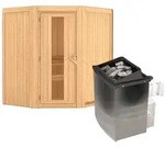 Karibu Sauna Taurin mit Eckeinstieg 68 mm -9 kW Ofen integr. Steuerung-Ohne