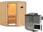 Karibu Sauna Larin mit Eckeinstieg 68 mm - 9 kW Bio-Kombiofen inkl....
