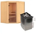 Karibu Sauna Taurin mit Eckeinstieg 68 mm -9 kW Ofen integr. Steuerung-Ohne