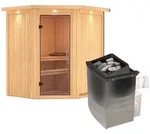 Karibu Sauna Taurin mit Eckeinstieg 68 mm -9 kW Ofen integr. Steuerung-Inkl.