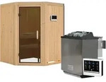 Karibu Sauna Larin mit Eckeinstieg 68 mm-9 kW Bio-Kombiofen inkl....