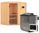 Karibu Sauna Taurin mit Eckeinstieg 68 mm-9 kW Bio-Kombiofen inkl....
