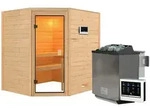 Karibu Woodfeeling Sauna Elea - 38 mm Bronzierte Ganzglast&uuml;r Ohne Dachkranz 9...