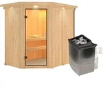 Karibu Sauna Carin mit Eckeinstieg 68 mm - 9 kW Ofen integr. Steuerung-Inkl.