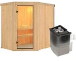 Karibu Sauna Carin mit Eckeinstieg 68 mm - 9 kW Ofen integr. Steuerung-Ohne