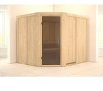 Karibu Sauna Malin mit Eckeinstieg 68 mm-Ohne Ofen-ohne Dachkranz-Ganzglast&uuml;r...