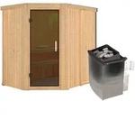 Karibu Sauna Carin mit Eckeinstieg 68 mm-9 kW Ofen integr. Steuerung-ohne
