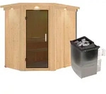 Karibu Sauna Carin mit Eckeinstieg 68 mm-9 kW Ofen integr. Steuerung-inkl.