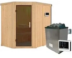 Karibu Sauna Carin mit Eckeinstieg 68 mm-9 kW Ofen inkl. Steuerger&auml;t-ohne