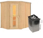 Karibu Sauna Carin mit Eckeinstieg 68 mm-9 kW Ofen integr. Steuerung-ohne...