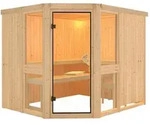 Karibu Amelia 3 - Sauna mit Eckeinstieg 68 mm-Ohne Ofen-ohne Dachkranz