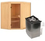 Karibu Sauna Taurin mit Eckeinstieg 68 mm-9 kW Ofen integr. Steuerung-ohne Dachkranz