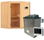 Karibu Sauna Taurin mit Eckeinstieg 68 mm-9 kW Ofen inkl. Steuerger&auml;t-ohne Dachkranz