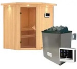 Karibu Sauna Taurin mit Eckeinstieg 68 mm-9 kW Ofen inkl. Steuerger&auml;t-inkl.