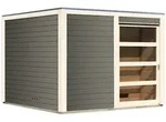 Karibu Gartensauna Saunahaus Cuben inkl. Vorraum, terragrau-Ohne Ofen