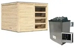 Karibu Gartensauna Saunahaus Cuben inkl. Vorraum, naturbelassen-9 kW Ofen inkl.