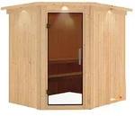 Karibu Sauna Siirin mit Eckeinstieg 68 mm-Ohne Ofen-inkl. Dachkranz-Ganzglast&uuml;r in