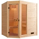 Weka Sauna Valida Eck 1 mit Glast&uuml;r/Fenster- Massivholzsauna 38 mm-Ganzglast&uuml;r u.