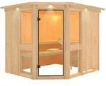 Karibu Amelia 3 - Sauna mit Eckeinstieg 68 mm-Ohne Ofen-inkl. Dachkranz