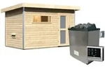 Karibu Gartensauna Pultdach Saunahaus Skrollan 1 mit Vorraum-9 kW Ofen inkl.