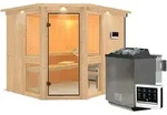 Karibu Amelia 3 - Sauna mit Eckeinstieg 68 mm-9 kW Bio-Kombiofen inkl.