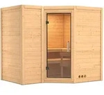 Karibu Sauna Sahib 2-Massivholzsauna 40mm -Eckeinstieg - Exklusivoptik - Ohne