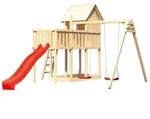 Akubi Kinderspielturm Frieda mit Anbau, Rutsche und Doppelschaukelanbau (Set B)-rot