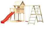 Akubi Kinderspielturm Frieda mit Anbau, Rutsche und Doppelschaukelanbau mit