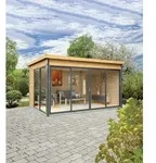 Wolff Finnhaus Gartenhaus Studio 44-D mit Alu-Eckverkleidung/Schiebt&uuml;r 