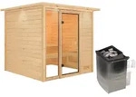 Karibu Woodfeeling Sauna Jutta - 38 mm Bronzierte Ganzglast&uuml;r Inkl. Dachkranz 9 kW