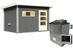 Karibu Saunahaus Skrollan 2 mit Vorraum terragrau-9 kW Ofen inkl. Steuerger&auml;t