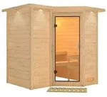Karibu Sauna Sahib 1-Massivholzsauna 40mm-Fronteinstieg -Exklusivoptik - Ohne