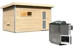 Karibu Saunahaus Skrollan 3 mit Vorraum naturbelassen-9 kW Bio-Kombiofen inkl.