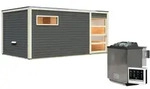 Karibu Gartensauna Saunahaus Hygge inkl. Vorraum, terragrau-9 kW Bio-Kombiofen...