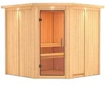 Karibu Sauna Jarin mit Eckeinstieg 68 mm - Ohne Ofen-Inkl. Dachkranz-Klarglas