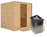 Karibu Sauna Mojave - Massivholzsauna mit Fronteinstieg 40 mm-9 kW Ofen integr.