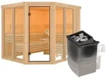 Karibu Sauna Ainur 3 Superior mit Eckeinstieg 68 mm Ohne Dachkranz 9 kW Ofen...
