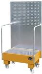 eurokraft pro Fahrbare Auffangwanne mit Lochplattenwand, 2 x 60-l-Fass stehend