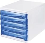 helit Schubladenbox, Geh&auml;usefarbe Wei&szlig;, VE 4 Stk, Schubladenfarbe Blau, transparent