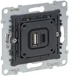 Legrand USB-Ladesteckdose SEANO, 1x Typ A/1x Typ C, 3.000mA, Unterputz, Schwarz,