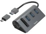 Hama 00200140 USB-Hub/Kartenleser, 5 Ports, 3x USB-A, SD, microSD, inkl.