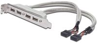 DIGITUS USB Slotblechkabel, 4x Typ A - 2x10pin IDC Bu/Bu, 0.25m beige