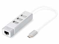DIGITUS USB2.0 3-Port HUB & Fast Ethernet LAN-Adapter mit Typ-C Anschluss