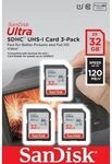 SanDisk Ultra 32 GB SDHC Speicherkarte (120 MB/s, Class 10, UHS-I) 3er Pack