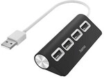 Hama 200119 USB-Hub, 4 Ports, USB 2.0, 480 Mbit/s, Schwarz
