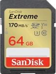 SanDisk Extreme 64 GB SDXC Speicherkarte (2022) bis 170MB/s, Cl10, U3, V30